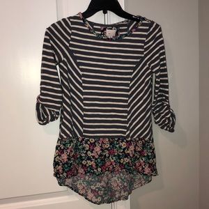 Anthropologie Striped Top with Floral hem